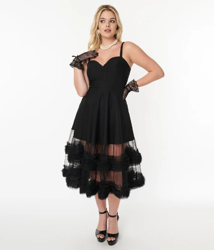 cinched cocktail dress-Black Roman Holiday Tulle Swing Dress