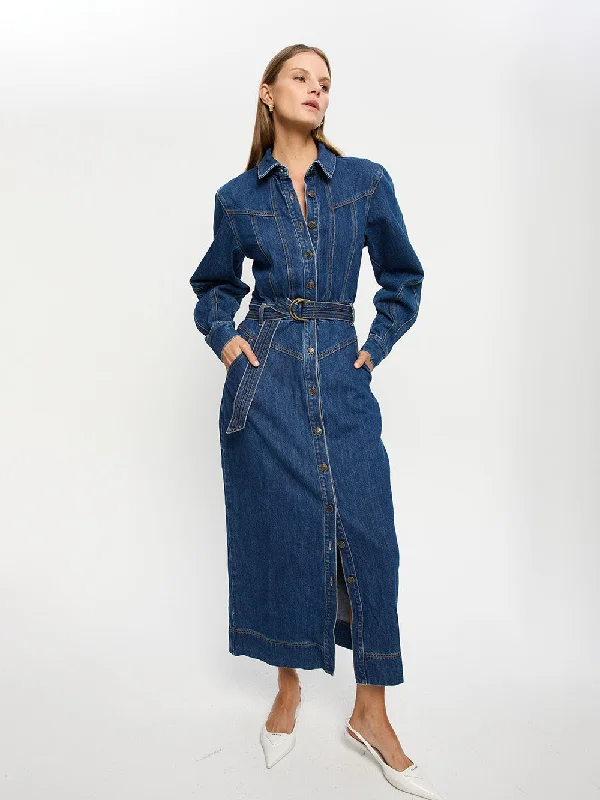 mock neck maxi dress-Bonny Denim Midi Dress