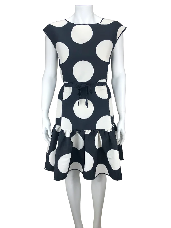 dramatic evening dress-Boutique Moschino, Women's Polka Dot Dress, Black/Cream, Size 38 (US 4)