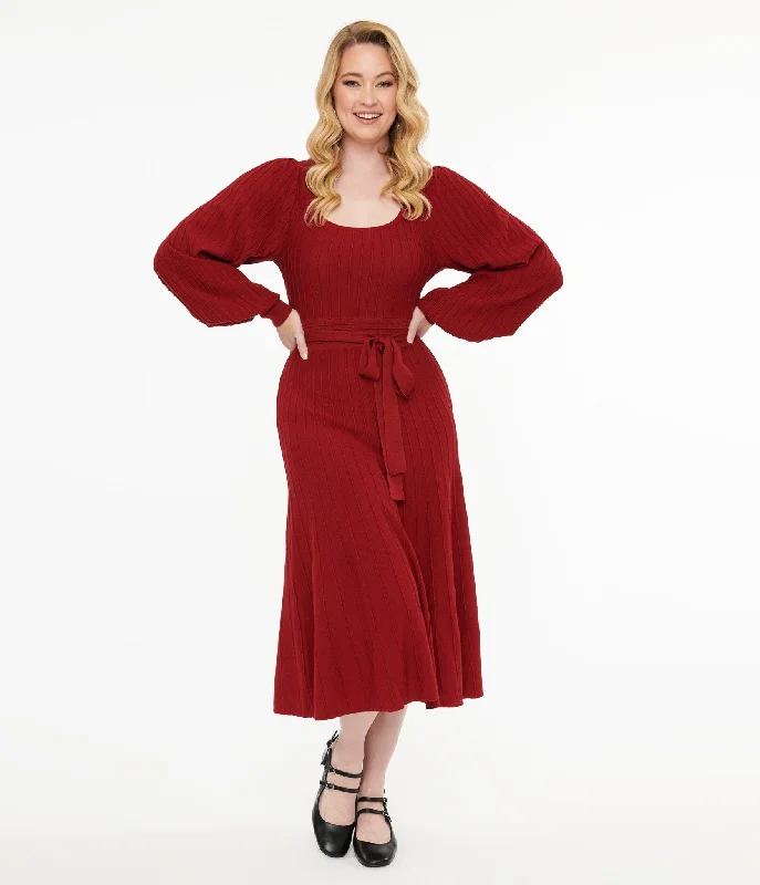 accordion prom dress-Burgundy Keep Looking Up Sweater Midi Dress