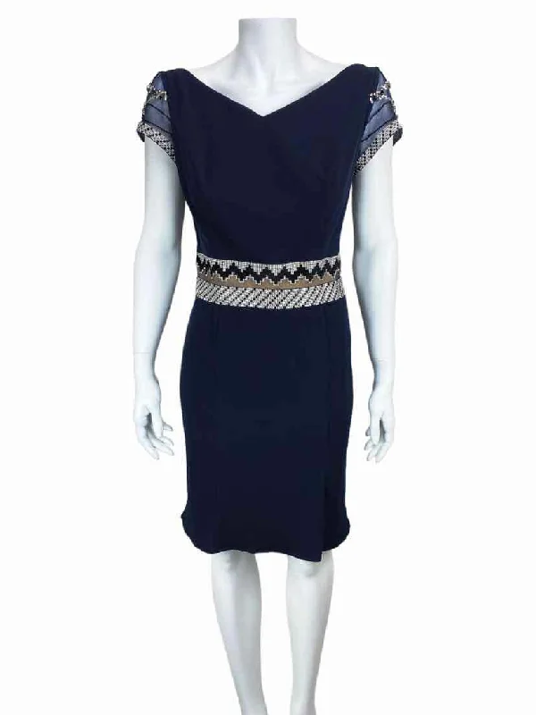 sparkling cocktail dress-Cameron Blake, Women's Rhinestone-Trimmed Sheath Dresses, Navy, Size 12