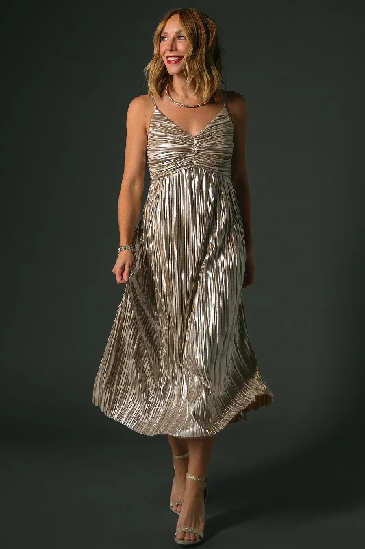 gypsy prom dress-Cecilia Pleated Dress | Champagne