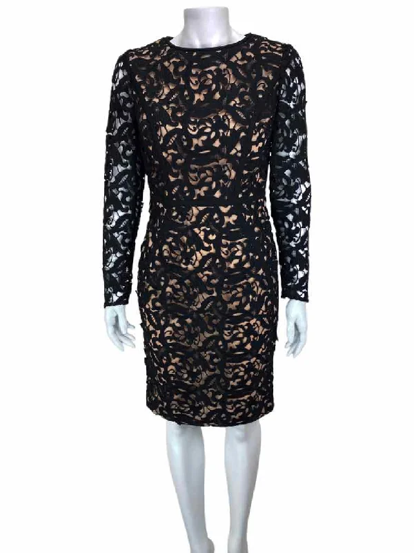 bell sleeve prom dress-Coast, Women's Lace Sheath Dress, Black/Nude, Size 6