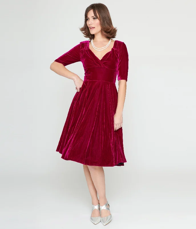 salmon pink prom dress-Collectif Plum Velvet Trixie Flare Dress