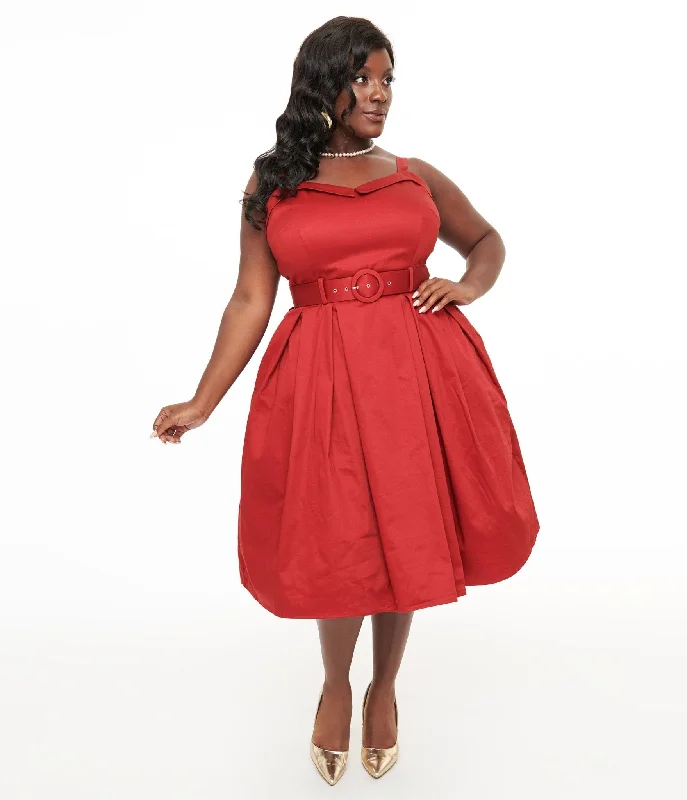 voluminous cocktail dress-Collectif Plus Size 1950s Red Dorothy Swing Dress