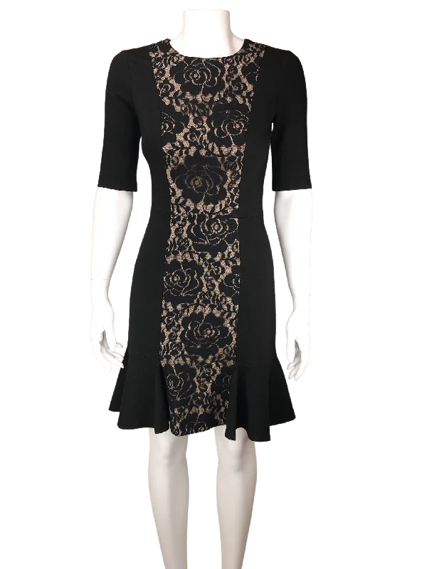 cozy knit dress-Cynthia Steffe, Women's Lace Panel Ponte Dress, Black, Size 2