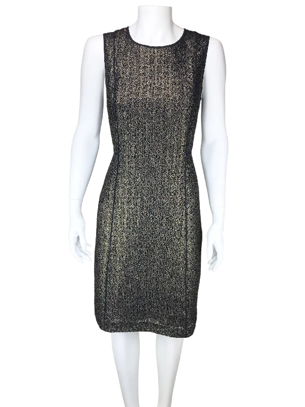 accordion pleat dress-DKNY, Women's Gold Lace Dress, Gold/Black, Size 8