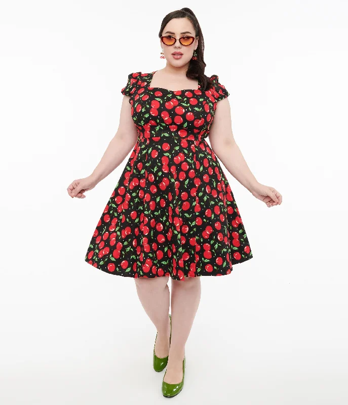 botanical wrap dress-Dolly & Dotty 1950s Black Cherry Swing Dress