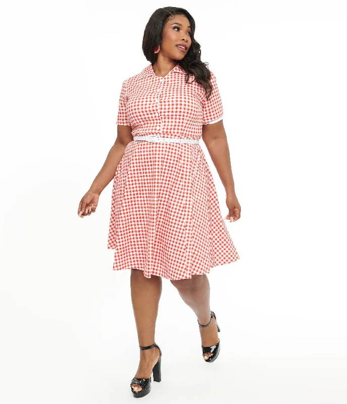 hand-stitched dress-Dolly & Dotty 1950s Red Gingham Penelope Rockabilly Swing Shirt Dress