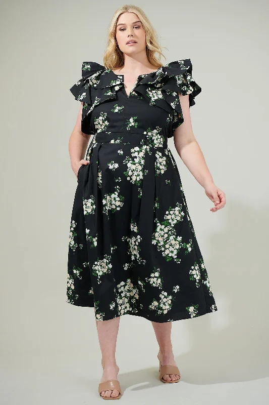 gypsy maxi dress-Emery Floral Santana Tie Back Midi Dress Curve