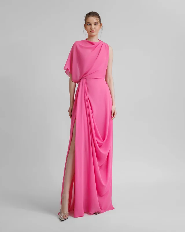 tropical prom dress-Asymmetrical Draped Pink Dress