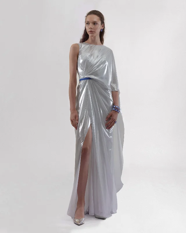 ivory prom dress-Asymmetrical Pleated Long Dress