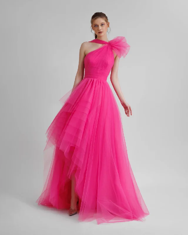 snow white prom dress-Bow-Like Pink Tulle Dress