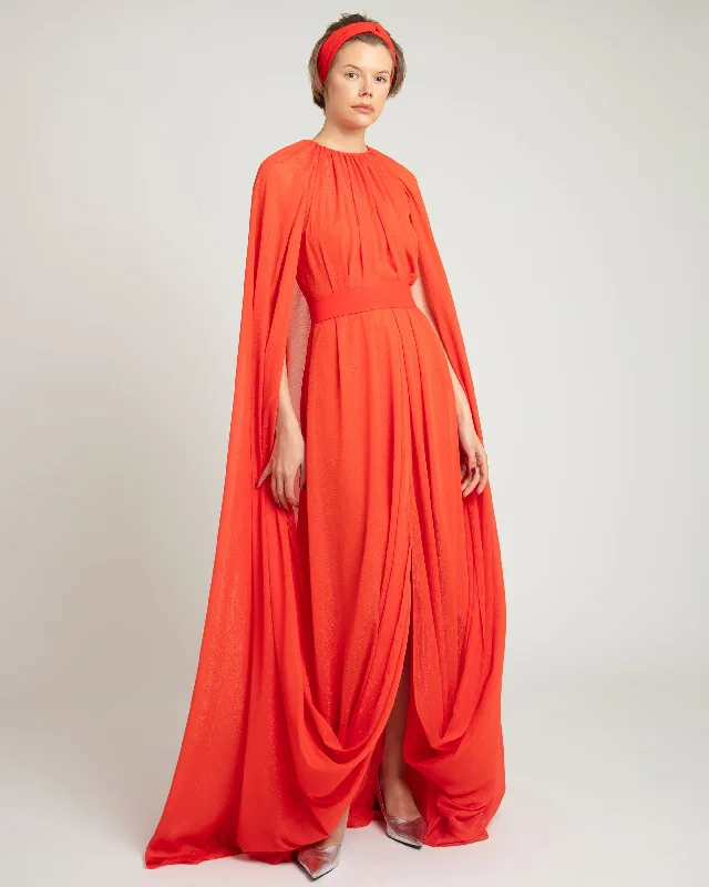 accordion maxi dress-Cape-Like Sleeves Coral Kaftan