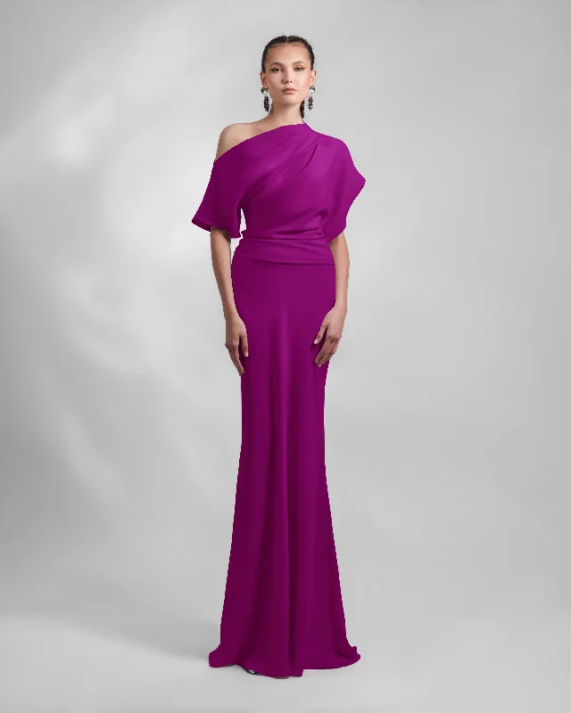 Dark Fuchsia Asymmetrical Draped Dress