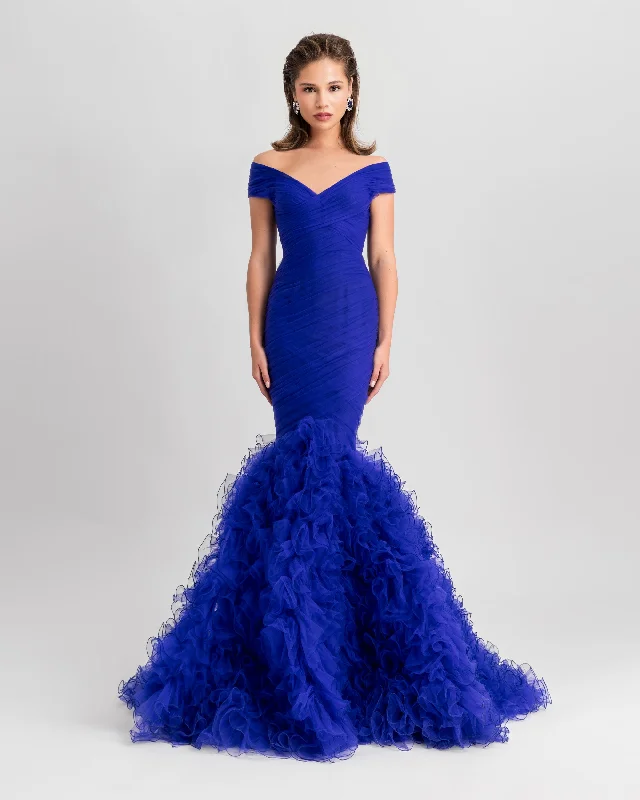 dramatic cocktail dress-Draped Mermaid-Cut Royal Blue Dress