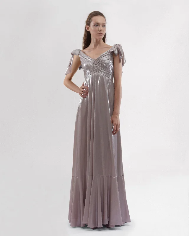 bronze party dress-Draped Upper Part Dress