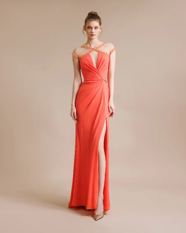 accordion pleat dress-High Side Slit Dress