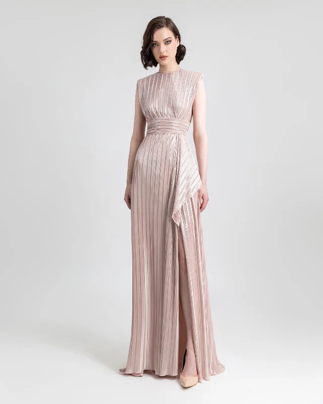 cozy evening dress-Straight Blush Ruffled Dress