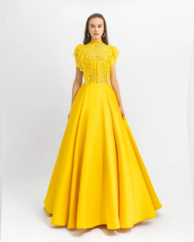 sunny yellow prom dress-Wide Cut Long Dress