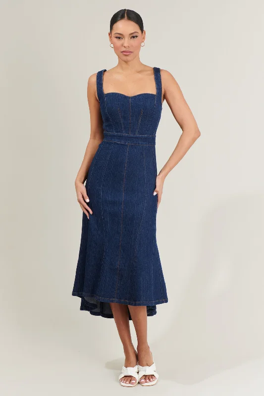 cap sleeve dress-Gabriella Denim Midi Dress