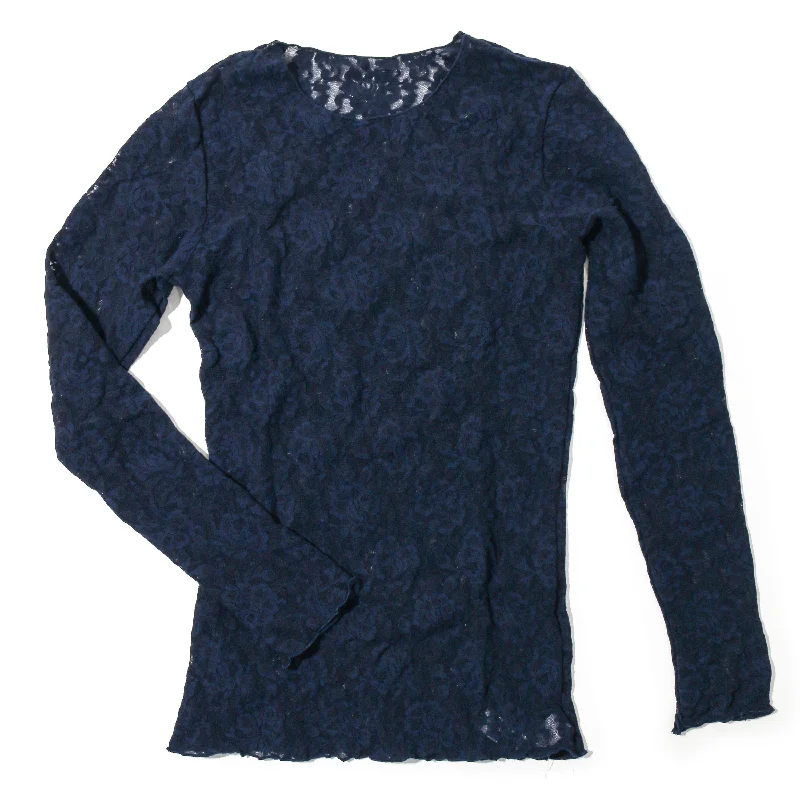 retro sundress-Signature Lace Long Sleeve Top | Navy