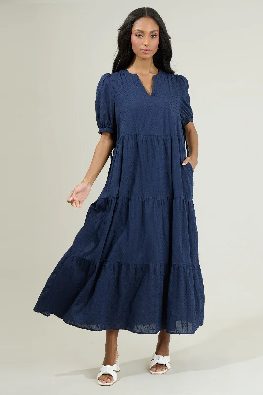 indigo evening dress-Harper Textured Tiered Midi Dress