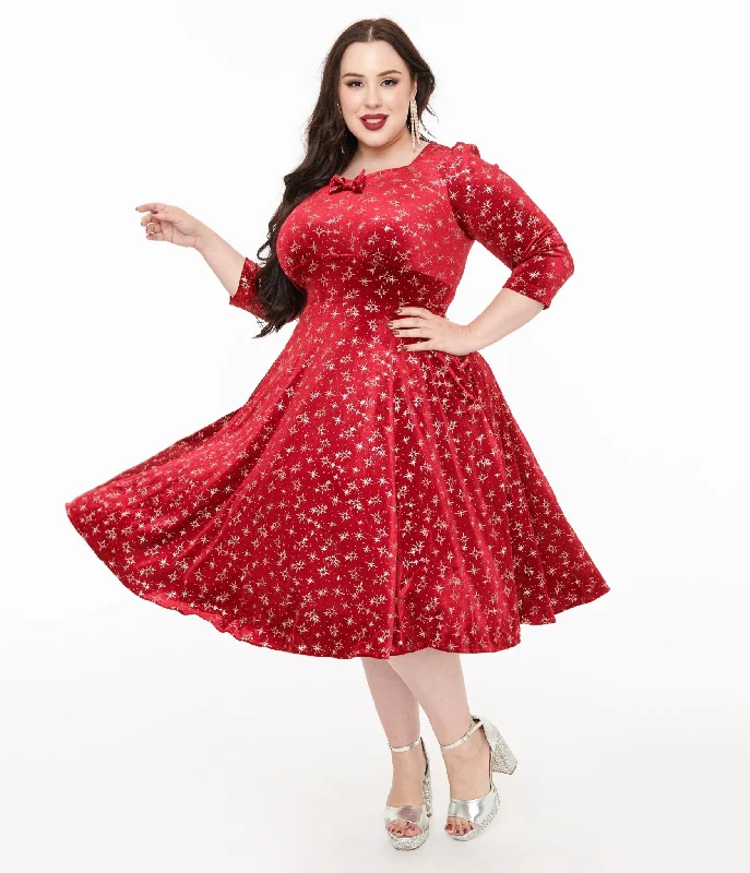 jet black prom dress-Hearts & Roses Plus Size Burgundy Sparkle Paris Swing Dress