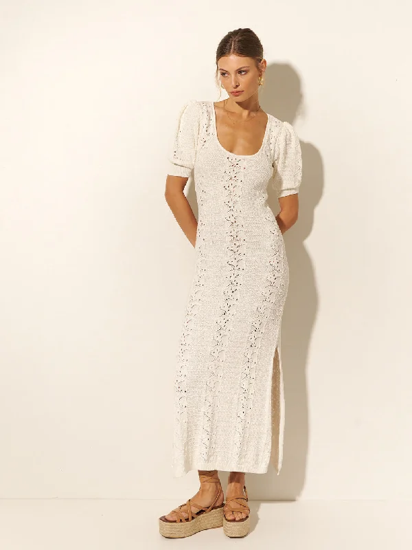 fishtail cocktail dress-Helena Knit Midi Dress - Ivory