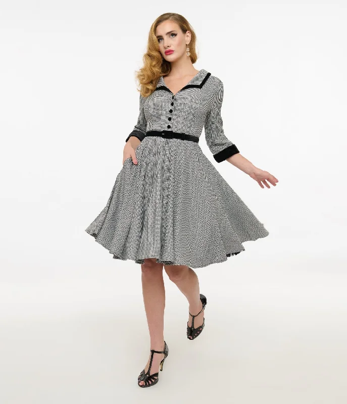 soft peach dress-Hell Bunny 1950s Black & White Houndstooth Swing Dress