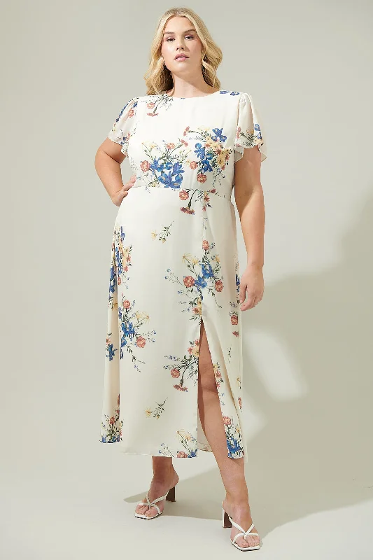 cinched ruched dress-Jacinta Floral Slit Midi Dress Curve