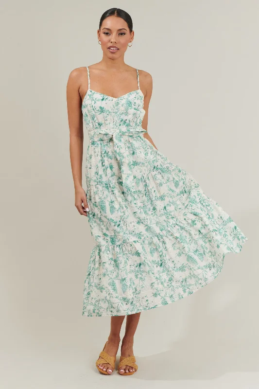 flared lace dress-Jaya Floral Tiered Midi Dress