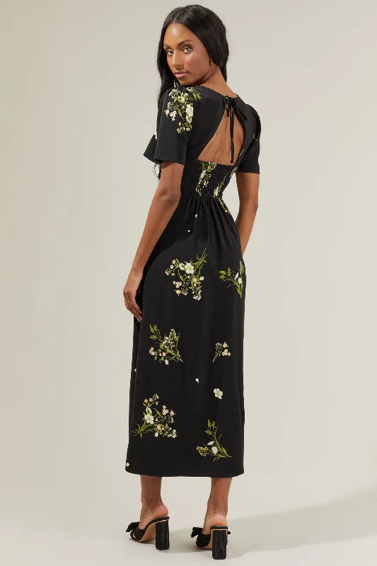 puffed sleeve cocktail dress-Jenna Floral Midi Dress