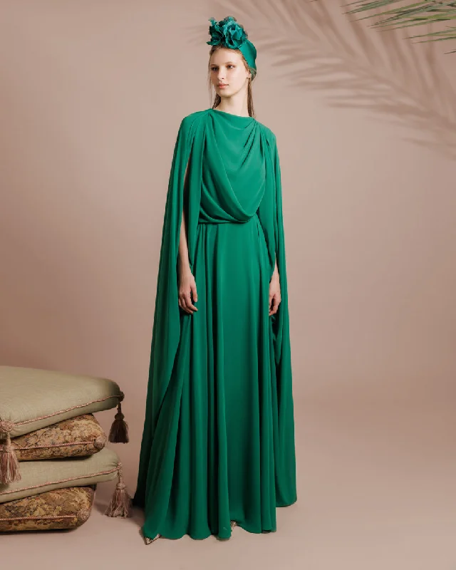 breezy beach dress-Draped Chiffon Kaftan