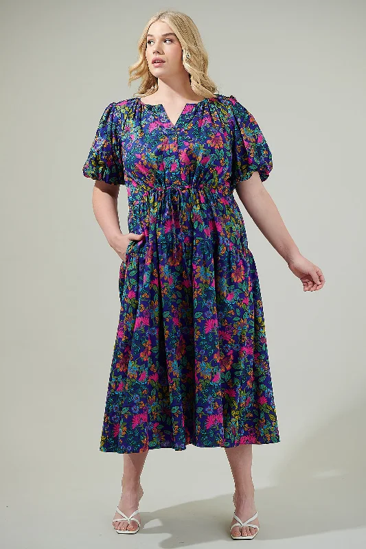 oatmeal maxi dress-Karol Floral Luna Midi Dress Curve