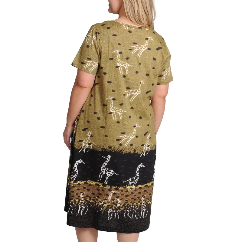 midnight blue sundress-La Cera Women's Plus Size Giraffe Print A-line Knit Dress