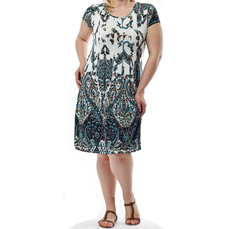 deep plunge sundress-La Cera Women's Short Sleeve Printed Dress