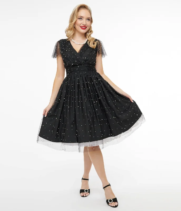 scalloped prom dress-Magnolia Place 1950s Black Faux Pearl Swing Dress