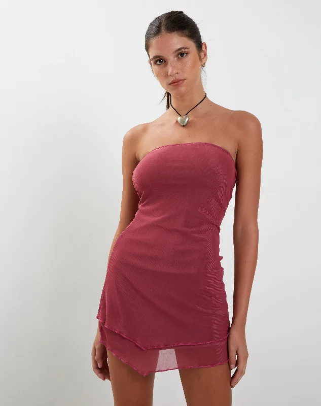 forest green prom dress-Mahali Bandeau Mesh Mini Dress in Raspberry