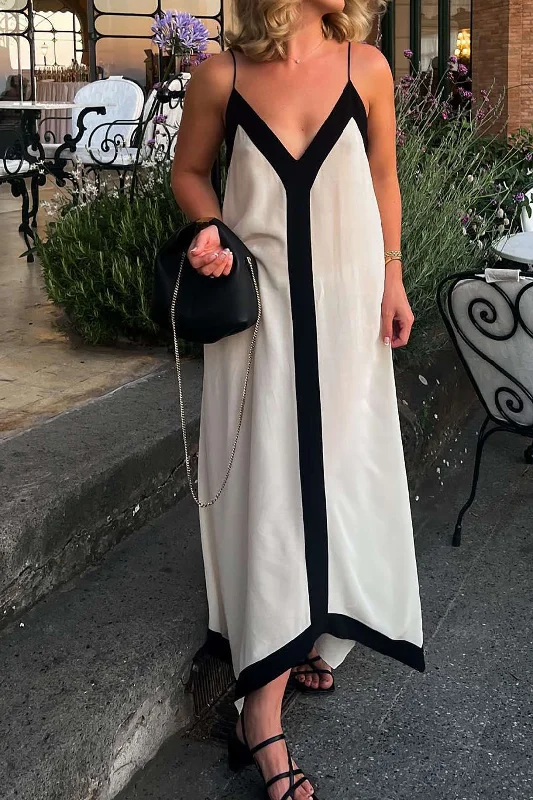 dramatic high low dress-Contrast Trim V-neck Slip Maxi Dress