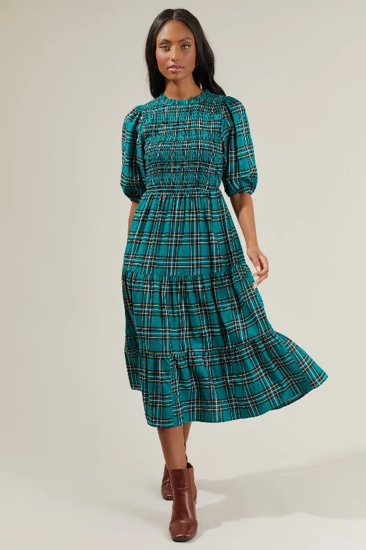 snow white sundress-Melody Plaid Smocked Tiered Midi Dress