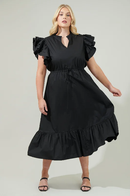 platinum cocktail dress-Miley Dillan Midi Ruffle Dress Curve