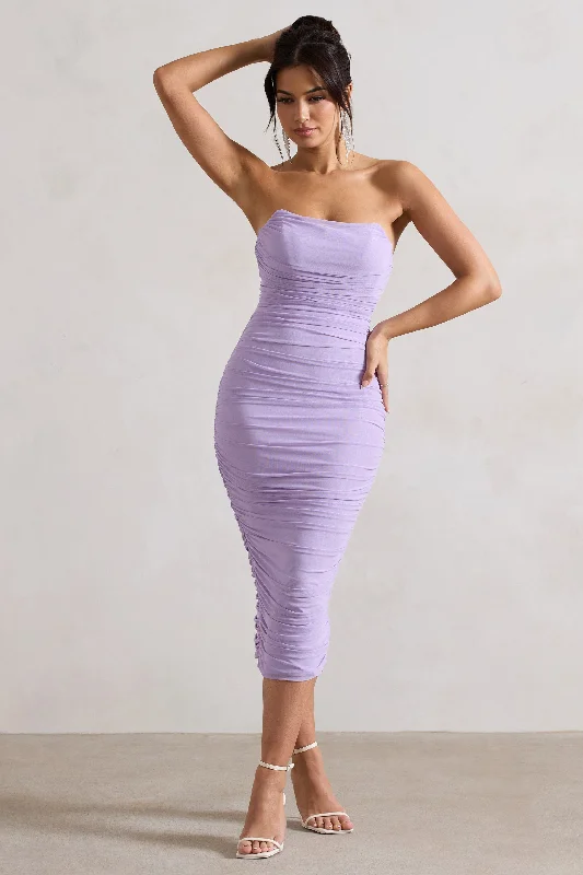 lilac tulle dress-Nylah | Lilac Ruched Corset Bodycon Midi Dress