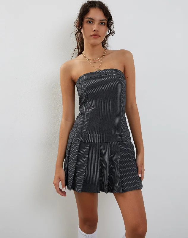 chiffon prom dress-Payoda Mini Dress in Pinstripe Grey