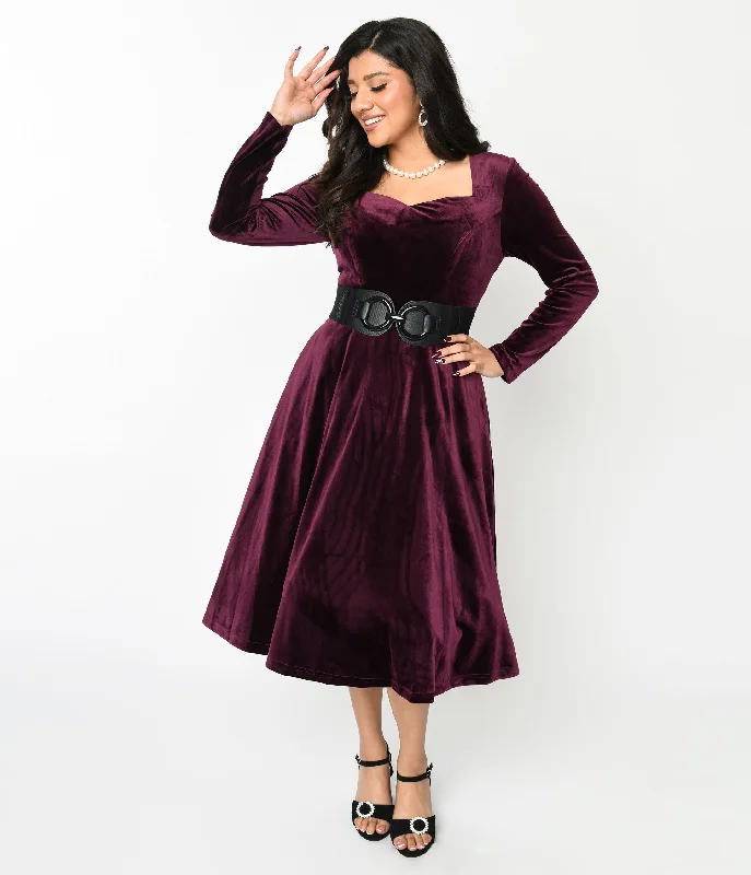 bronze prom dress-Plum Wine Velvet Swing Dress