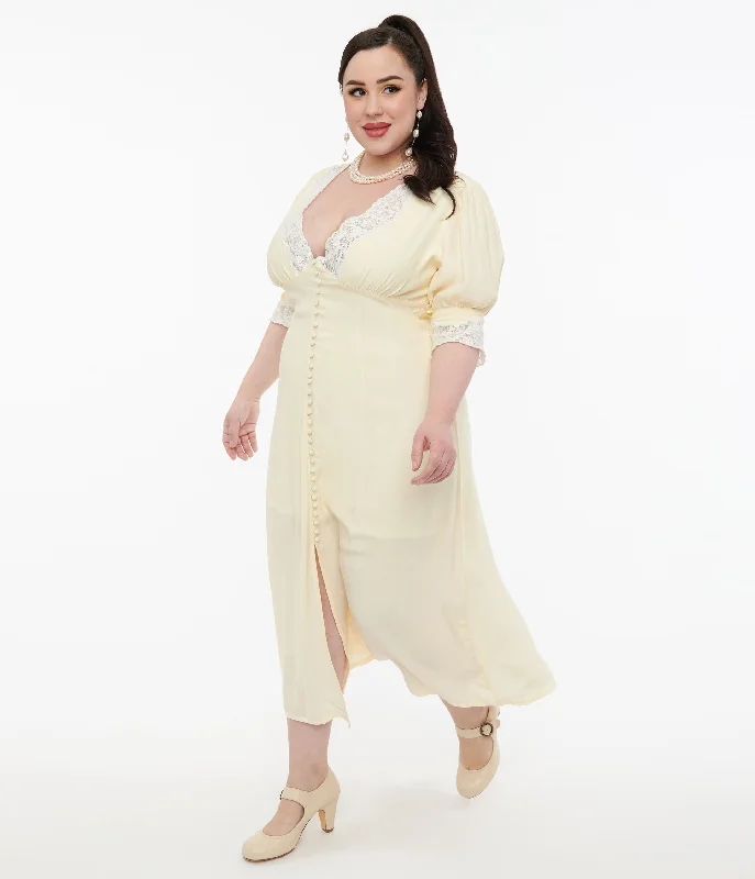 gypsy sundress-Plus Size 1930s Cream & White Lace Midi Dress