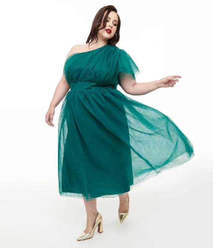 fringed prom dress-Plus Size Emerald Tulle Lively Charm Midi Dress