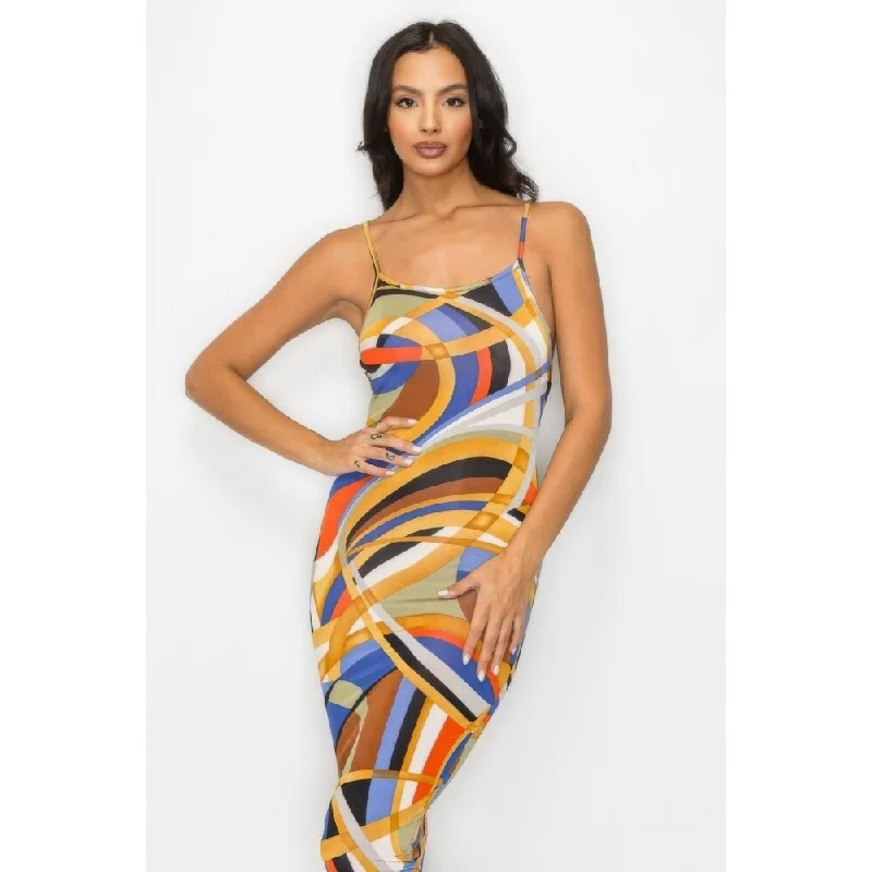 sparkling glitter dress-Polyester Crossed Back Marble Print Multicolor Midi Dress