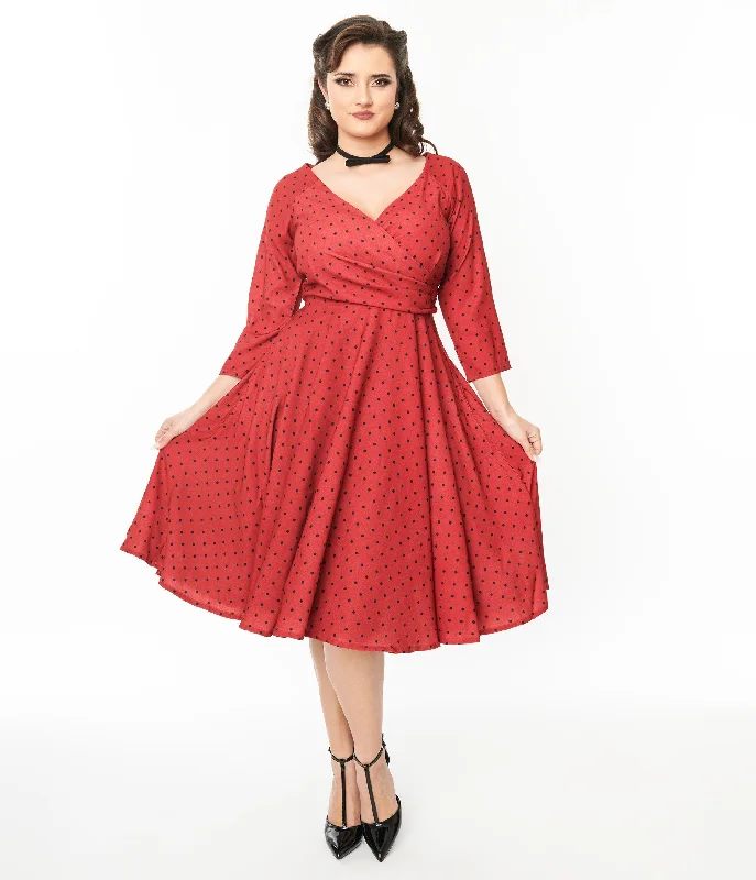 sunny yellow cocktail dress-Red & Black Polka Dot Genevieve Swing Dress