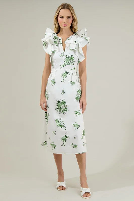 mock neck dress-Ria Floral Santana Tie Back Midi Dress